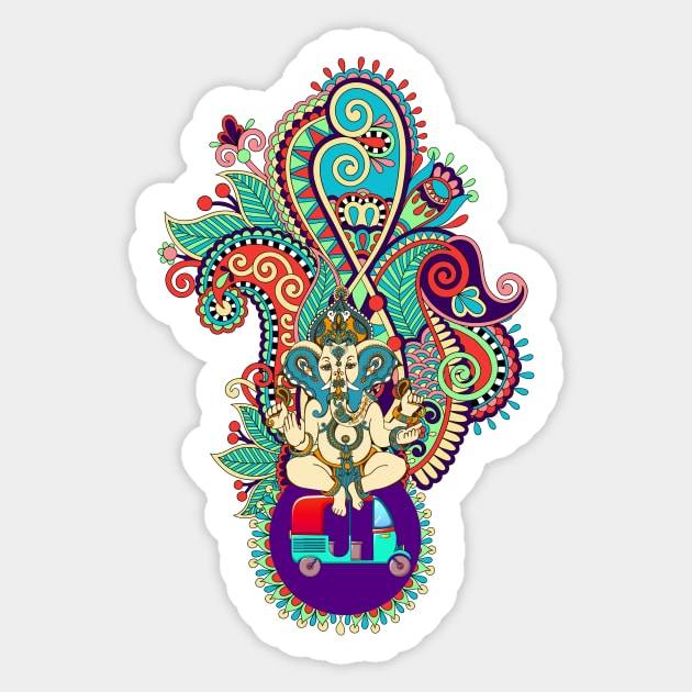 Ganesh Elephant God Paisley and TukTuk Sticker by TammyWinandArt